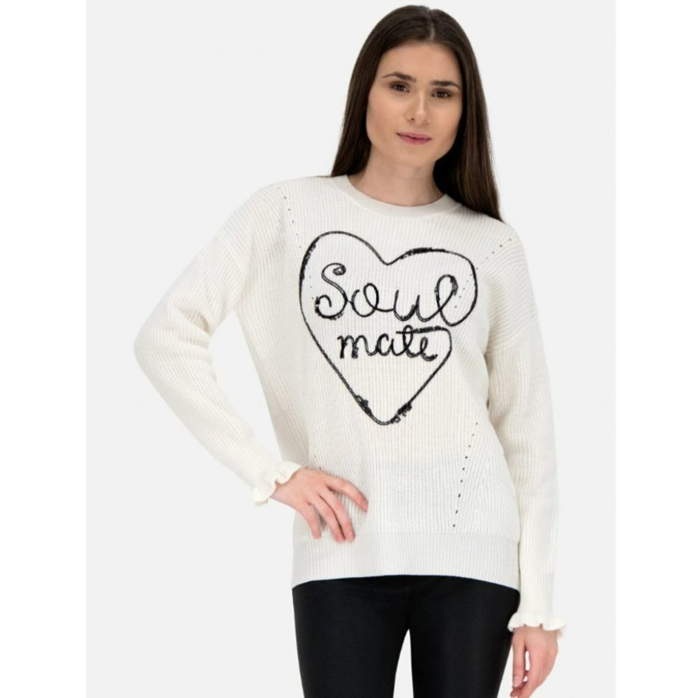 Princess Goes Hollywood  NWT Cream Longsleeve Sweater w Blk Sequin "Soul Mate" M